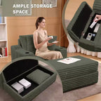 Oversized Chaise Lounge Chair Indoor with Storage Ottoman, Upholstered Corduroy Sofa Bed Cloud Couch with 3 Pillows for Living Room, Bedroom