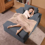 Oversized Chaise Lounge Chair Indoor with Storage Ottoman, Upholstered Corduroy Sofa Bed Cloud Couch with 3 Pillows for Living Room, Bedroom