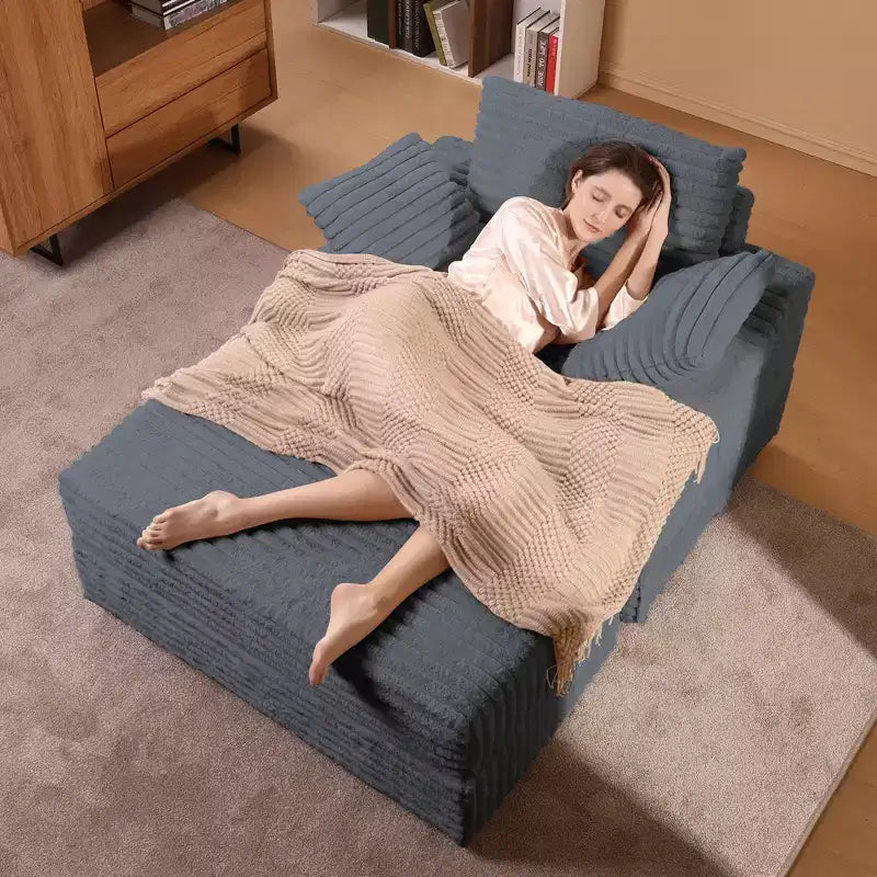 Oversized Chaise Lounge Chair Indoor with Storage Ottoman, Upholstered Corduroy Sofa Bed Cloud Couch with 3 Pillows for Living Room, Bedroom