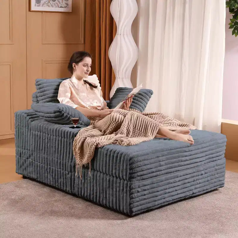 Oversized Chaise Lounge Chair Indoor with Storage Ottoman, Upholstered Corduroy Sofa Bed Cloud Couch with 3 Pillows for Living Room, Bedroom