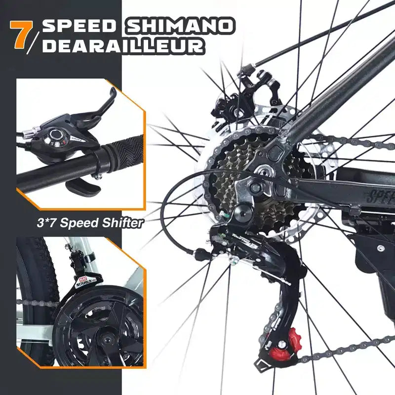 NAYSAYE Vélo VTT 27,5 pouces 21 vitesses avec suspension avant pour hommes, femmes, garçons et filles, gris, 68,8*26,37*39,37