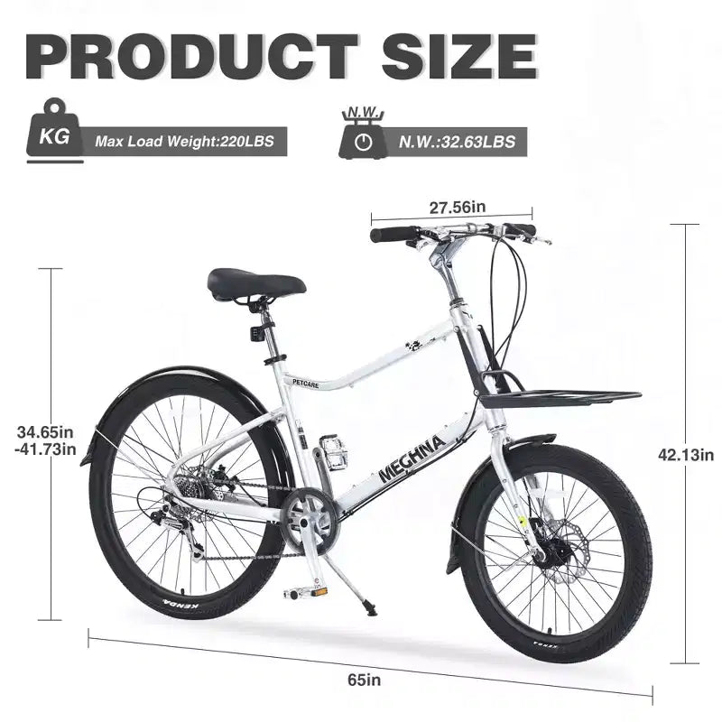 NAYSAYE Bicycle Cargo Bike 7 Speed Alloy Frame Adult Bike for Daily Commute, Silver, 65*27.56*42.13