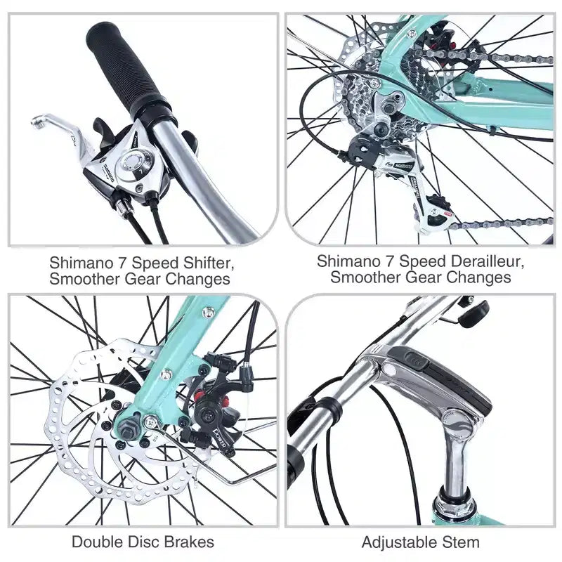 Vélo cargo NAYSAYE 7 vitesses, cadre en alliage d'aluminium avec porte-bagages avant et arrière pour les trajets quotidiens et les voyages, vert, 65*27.56*42.13