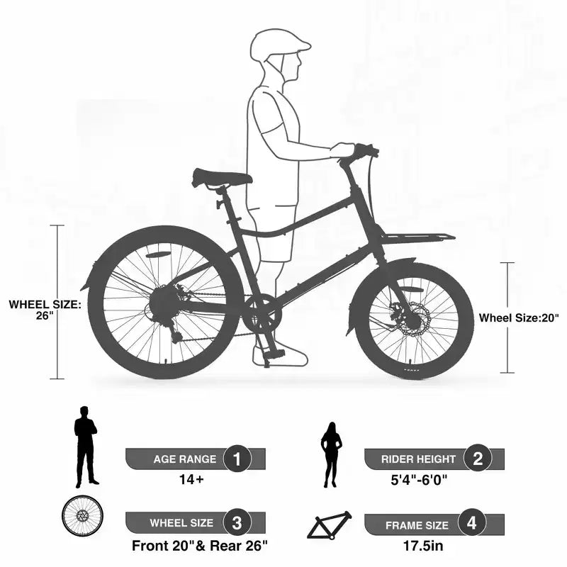 Vélo cargo NAYSAYE 7 vitesses, cadre en alliage d'aluminium avec porte-bagages avant et arrière pour les trajets quotidiens et les voyages, vert, 65*27.56*42.13
