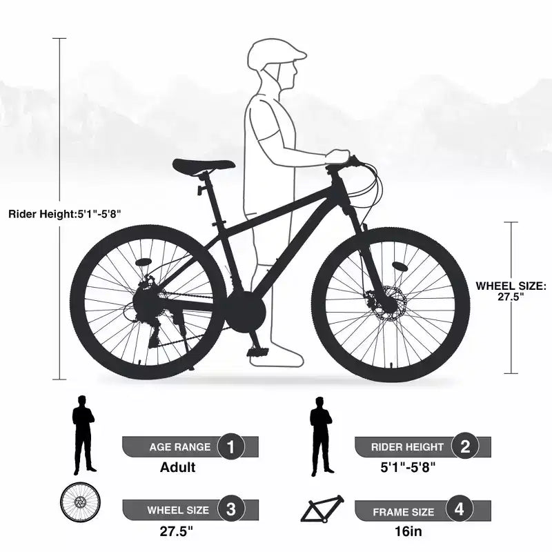 NAYSAYE Bicycle Mountain Bike 27.5 Inch Wheels 21 Speed Front Suspension for Men Women Boys and Girls, Blue, 68.8*26.37*39.37