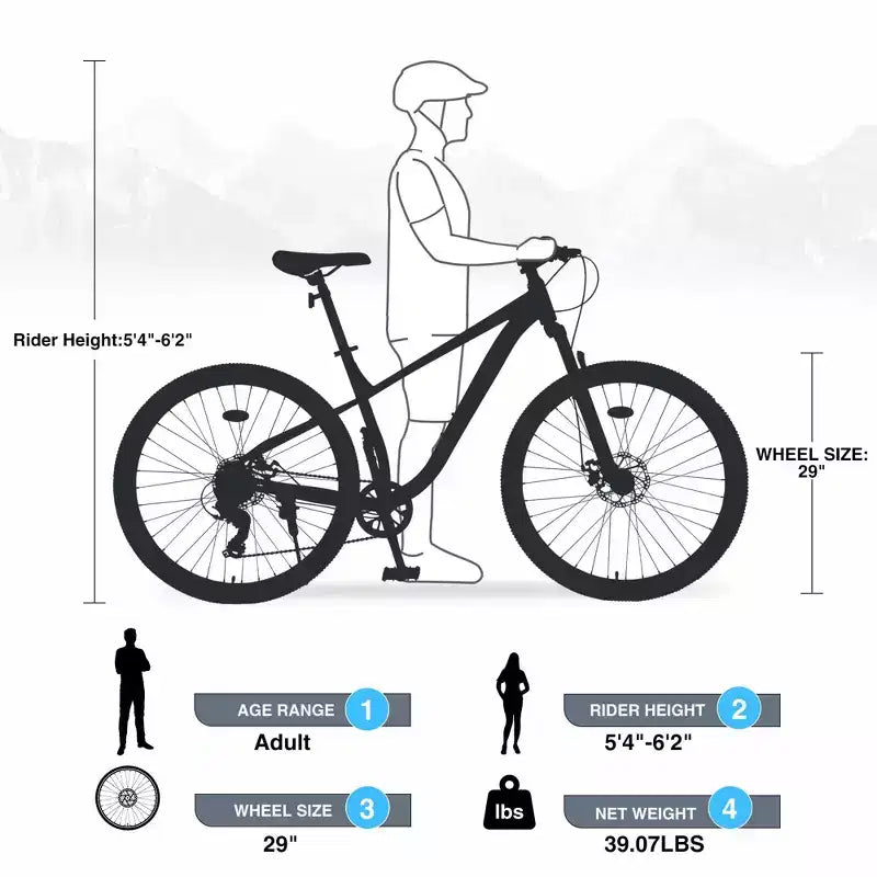 NAYSAYE 29 Inch Mountain Bike 8 Speed Steel Frame with Front Suspension for Adults and Youth, Blue, 70.8*27.1*41.7