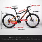 NAYSAYE Bicycle 26 Inch Steel Frame Mountain Bike 21 Speed with Shock Fork and Disc Brakes for Unisex, Black and Orange, 55.91*7.88*28.74