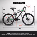 NAYSAYE Bicycle 26 Inch Mountain Bike 21 Speed with Dual Shock Absorption for Unisex Commuting and Travel, Gray, 67*27*39