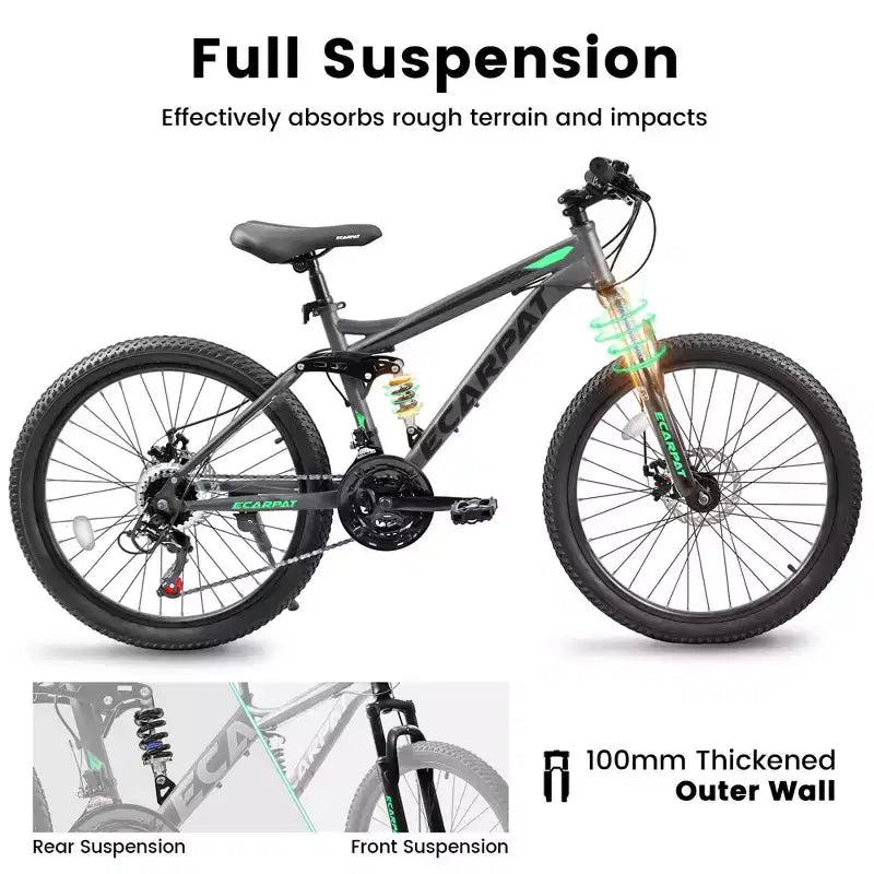 NAYSAYE Vélo VTT tout suspendu 27,5 pouces 21 vitesses avec double amortisseur pour hommes et femmes, Gris, 68.1*27*39.7