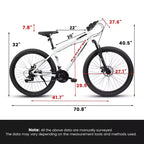 NAYSAYE Vélo VTT 27 pouces avec dérailleur 21 vitesses, fourche suspendue et freins à disque pour hommes et femmes, Blanc, 53.54*7.68*28.35
