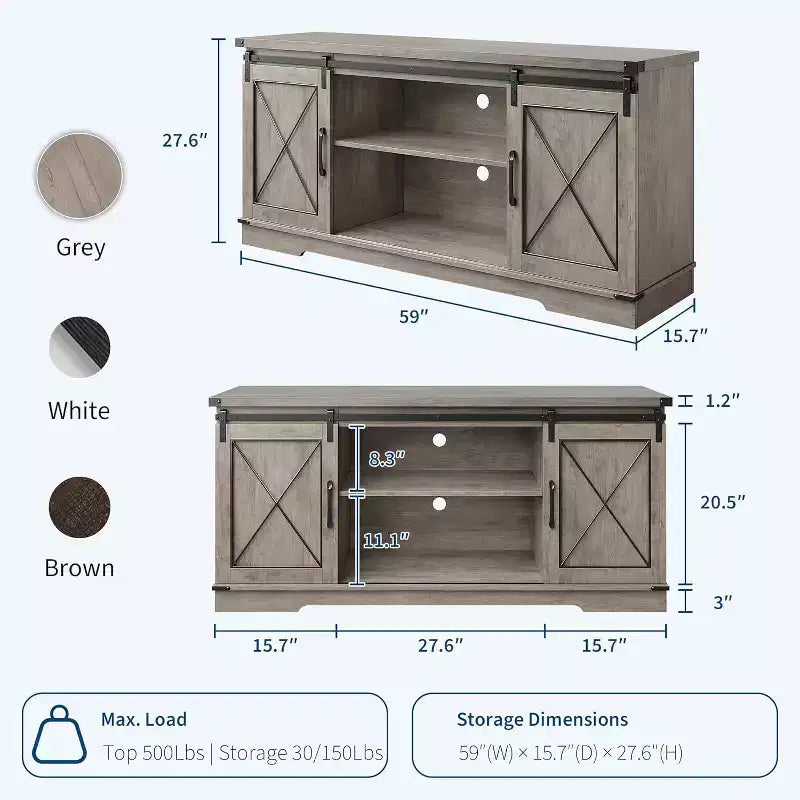 TV Stand for 65 inch Entertainment Center with Sliding Barn Doors and Storage ,TV Media Console Table With Adjustable Shelf for Living Room