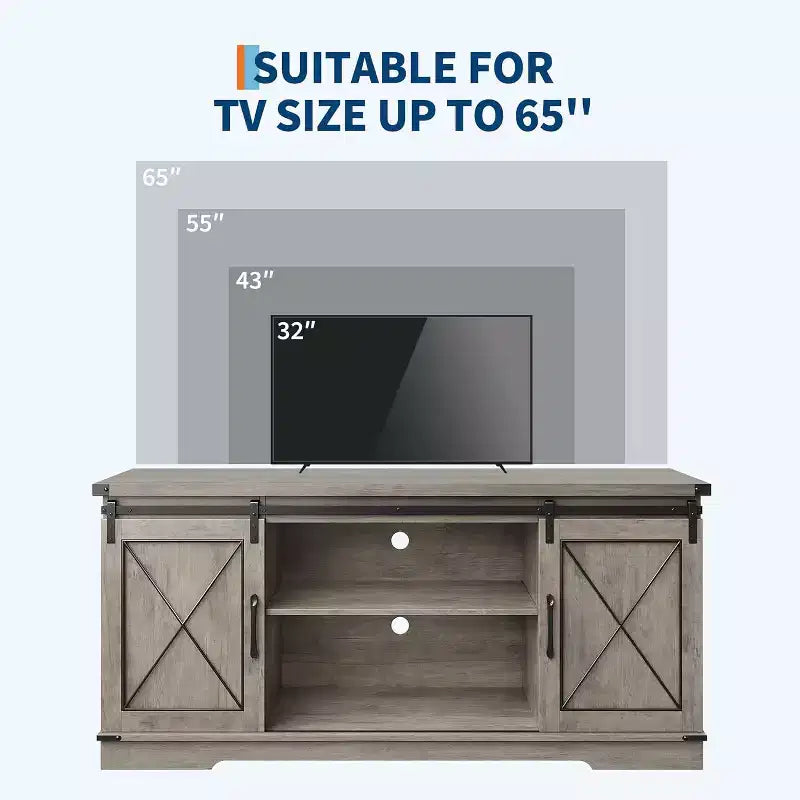 TV Stand for 65 inch Entertainment Center with Sliding Barn Doors and Storage ,TV Media Console Table With Adjustable Shelf for Living Room
