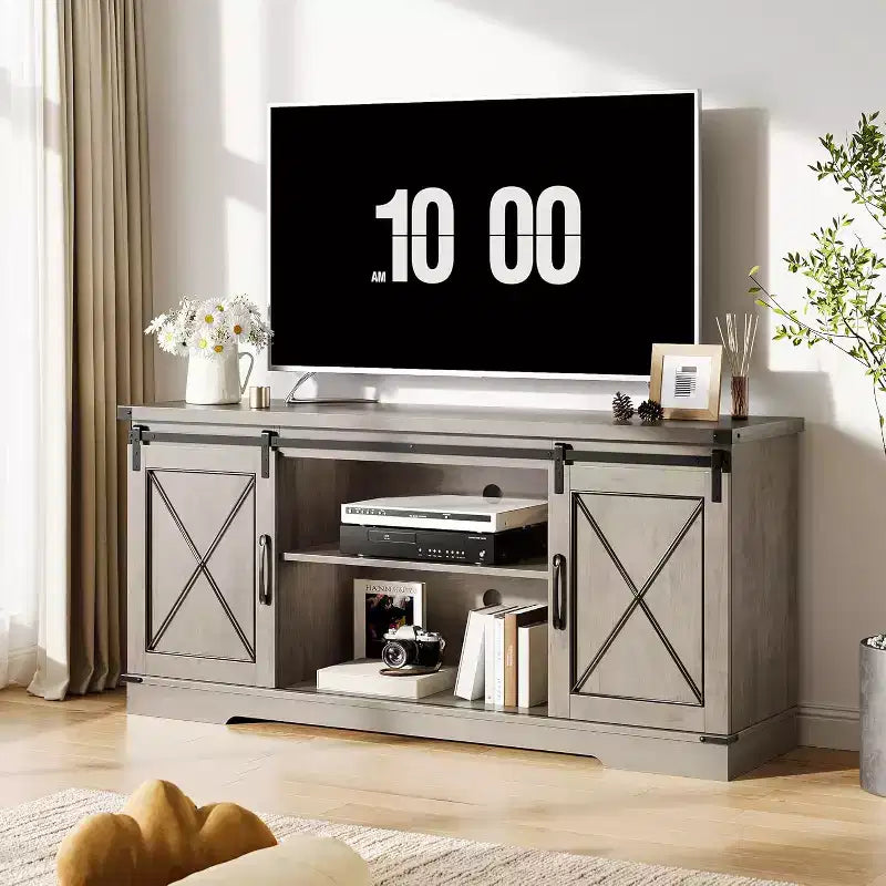 TV Stand for 65 inch Entertainment Center with Sliding Barn Doors and Storage ,TV Media Console Table With Adjustable Shelf for Living Room