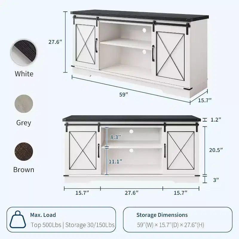 TV Stand for 65 inch Entertainment Center with Sliding Barn Doors and Storage ,TV Media Console Table With Adjustable Shelf for Living Room