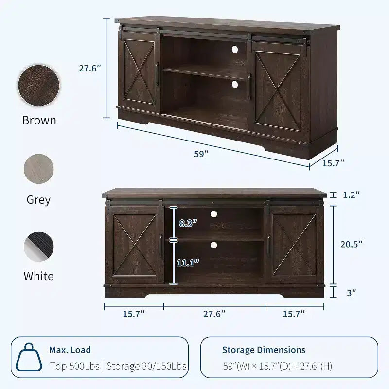 TV Stand for 65 inch Entertainment Center with Sliding Barn Doors and Storage ,TV Media Console Table With Adjustable Shelf for Living Room