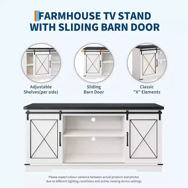 TV Stand for 65 inch Entertainment Center with Sliding Barn Doors and Storage ,TV Media Console Table With Adjustable Shelf for Living Room