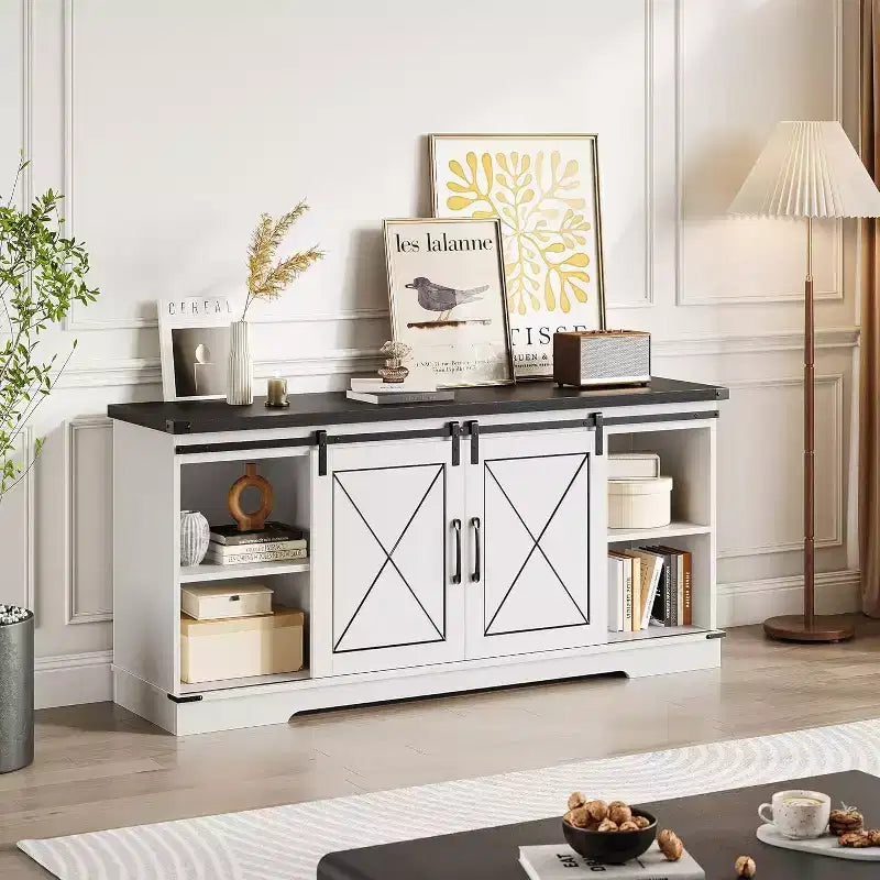 TV Stand for 65 inch Entertainment Center with Sliding Barn Doors and Storage ,TV Media Console Table With Adjustable Shelf for Living Room