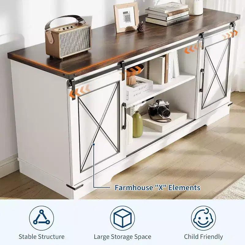 TV Stand for 65 inch Entertainment Center with Sliding Barn Doors and Storage ,TV Media Console Table With Adjustable Shelf for Living Room