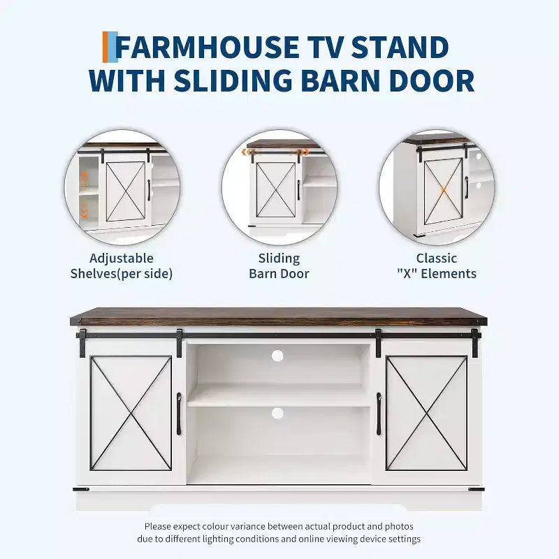 TV Stand for 65 inch Entertainment Center with Sliding Barn Doors and Storage ,TV Media Console Table With Adjustable Shelf for Living Room