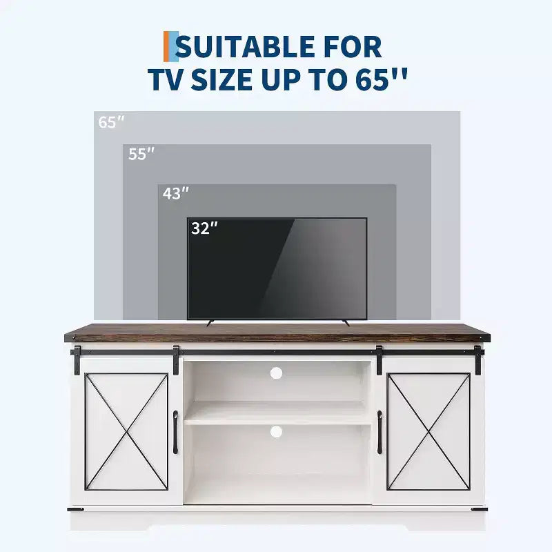 TV Stand for 65 inch Entertainment Center with Sliding Barn Doors and Storage ,TV Media Console Table With Adjustable Shelf for Living Room