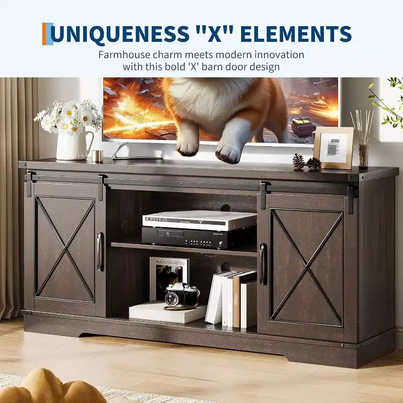 TV Stand for 65 inch Entertainment Center with Sliding Barn Doors and Storage ,TV Media Console Table With Adjustable Shelf for Living Room
