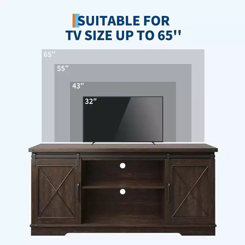 TV Stand for 65 inch Entertainment Center with Sliding Barn Doors and Storage ,TV Media Console Table With Adjustable Shelf for Living Room