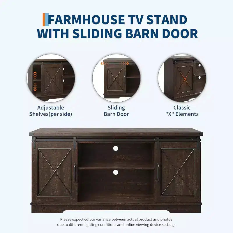 TV Stand for 65 inch Entertainment Center with Sliding Barn Doors and Storage ,TV Media Console Table With Adjustable Shelf for Living Room