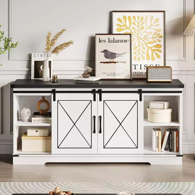 TV Stand for 65 inch Entertainment Center with Sliding Barn Doors and Storage ,TV Media Console Table With Adjustable Shelf for Living Room