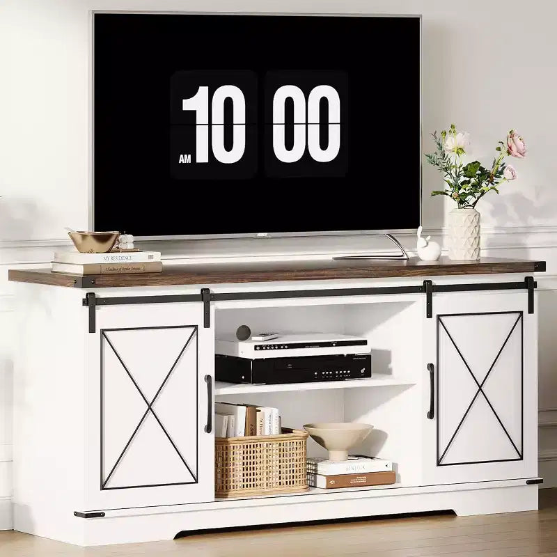 TV Stand for 65 inch Entertainment Center with Sliding Barn Doors and Storage ,TV Media Console Table With Adjustable Shelf for Living Room