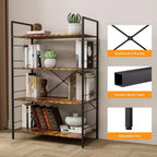 Étagère à 4 niveaux, bibliothèque à cadre métallique, étagère à livres industrielle en bois, étagères de rangement pour la maison, le bureau, le salon, 14P x 29,5L x 45H
