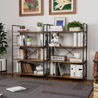 Étagère à 4 niveaux, bibliothèque à cadre métallique, étagère à livres industrielle en bois, étagères de rangement pour la maison, le bureau, le salon, 14P x 29,5L x 45H
