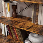 Étagère à 4 niveaux, bibliothèque à cadre métallique, étagère à livres industrielle en bois, étagères de rangement pour la maison, le bureau, le salon, 14P x 29,5L x 45H
