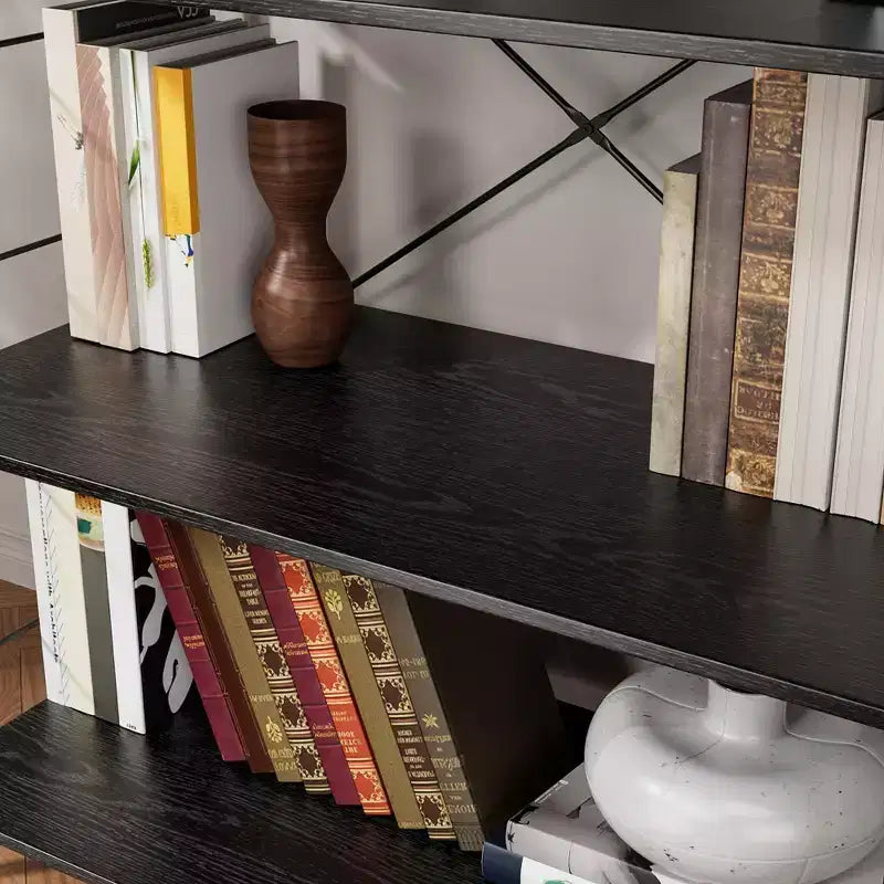 Étagère à 4 niveaux, bibliothèque à cadre métallique, étagère à livres industrielle en bois, étagères de rangement pour la maison, le bureau, le salon, 14P x 29,5L x 45H