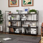 Étagère à 4 niveaux, bibliothèque à cadre métallique, étagère à livres industrielle en bois, étagères de rangement pour la maison, le bureau, le salon, 14P x 29,5L x 45H