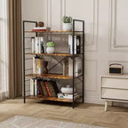 Étagère à 4 niveaux, bibliothèque à cadre métallique, étagère à livres industrielle en bois, étagères de rangement pour la maison, le bureau, le salon, 14P x 29,5L x 45H
