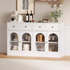 Acekool 55 Farmhouse Buffet Cabinet with Storage, Sideboard Console Table with 2 Drawers & 4 Acrylic Doors for Kitchen, Dining & Living Room, White