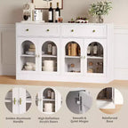 Acekool 55 Farmhouse Buffet Cabinet with Storage, Sideboard Console Table with 2 Drawers & 4 Acrylic Doors for Kitchen, Dining & Living Room, White