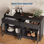 Acekool 55 Farmhouse Buffet Cabinet with Storage, Sideboard Console Table with 2 Drawers & 4 Acrylic Doors for Kitchen, Dining & Living Room, White
