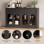 Acekool 55 Farmhouse Buffet Cabinet with Storage, Sideboard Console Table with 2 Drawers & 4 Acrylic Doors for Kitchen, Dining & Living Room, White