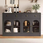 Acekool 55 Farmhouse Buffet Cabinet with Storage, Sideboard Console Table with 2 Drawers & 4 Acrylic Doors for Kitchen, Dining & Living Room, White
