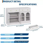 Acekool 55 Farmhouse Buffet Cabinet with Storage, Sideboard Console Table with 2 Drawers & 4 Acrylic Doors for Kitchen, Dining & Living Room, White