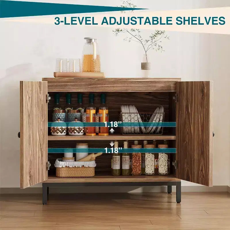 Acekool Lot de 2 bahuts en rotin avec étagères réglables, buffets de rangement style ferme avec portes tissées, marron