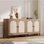 Acekool Lot de 2 bahuts en rotin avec étagères réglables, buffets de rangement style ferme avec portes tissées, marron