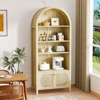 Karl Home Oak Arched with 2 Doors Rattan 3-Shelf Display Cabinet