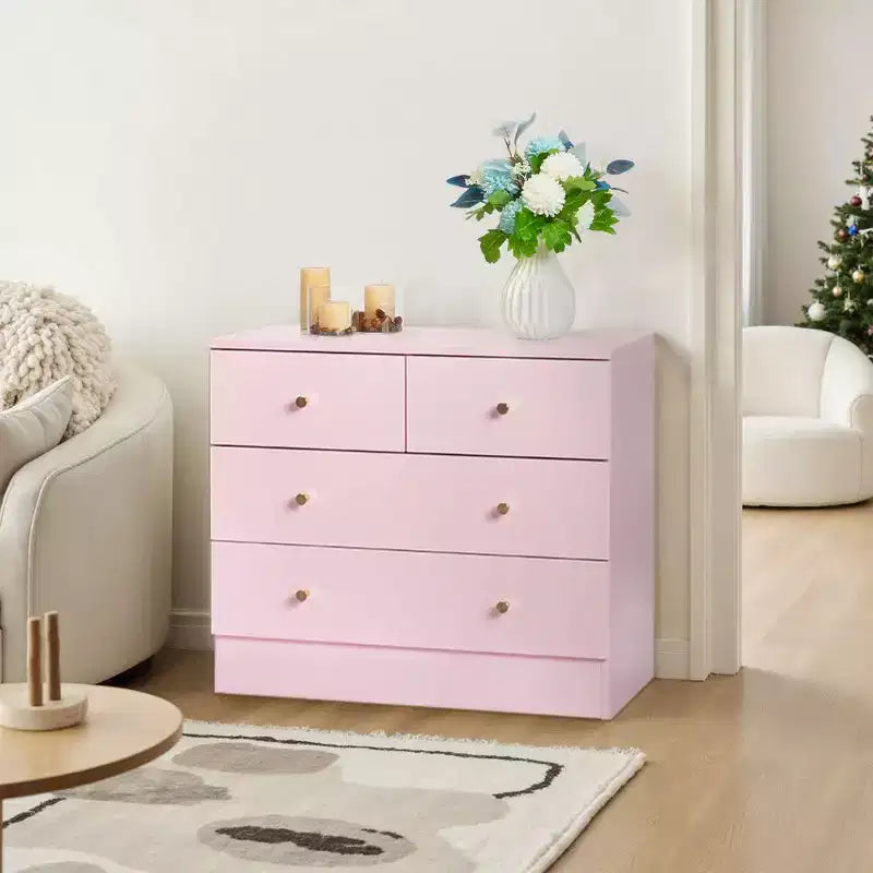 Karl Home 4-Drawer Pink Particle Board 25.98in. W Chest of Drawer
