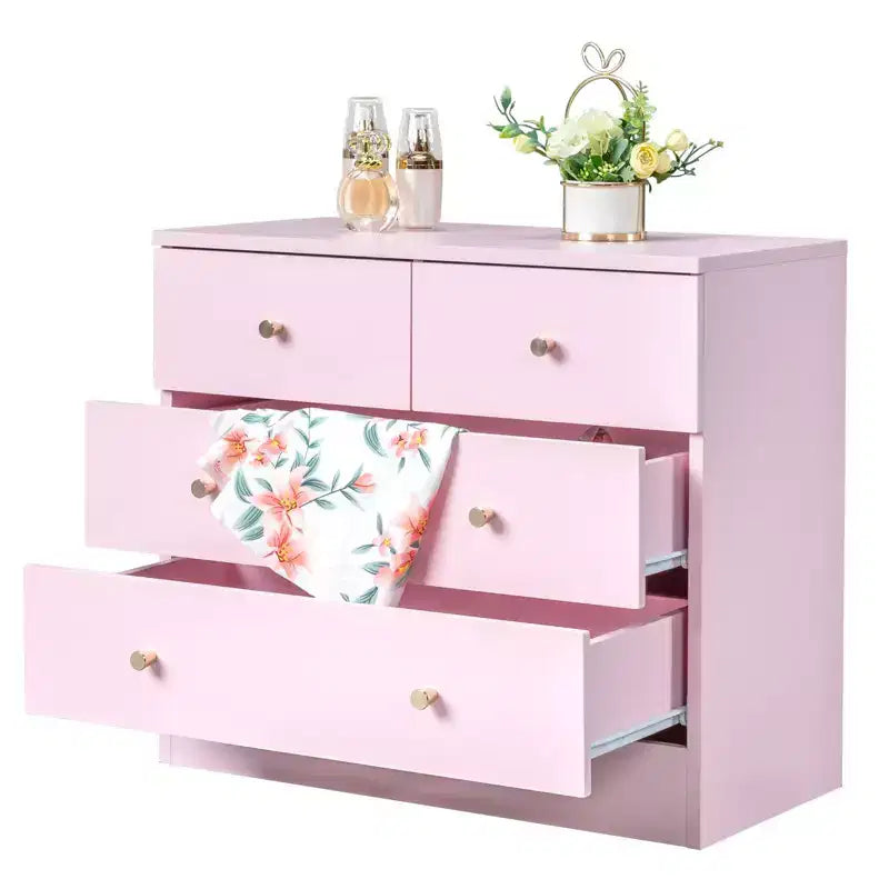 Commode Karl Home à 4 tiroirs en panneaux de particules roses, 66 cm de large