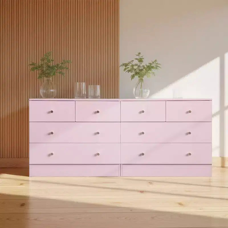 Commode Karl Home à 4 tiroirs en panneaux de particules roses, 66 cm de large