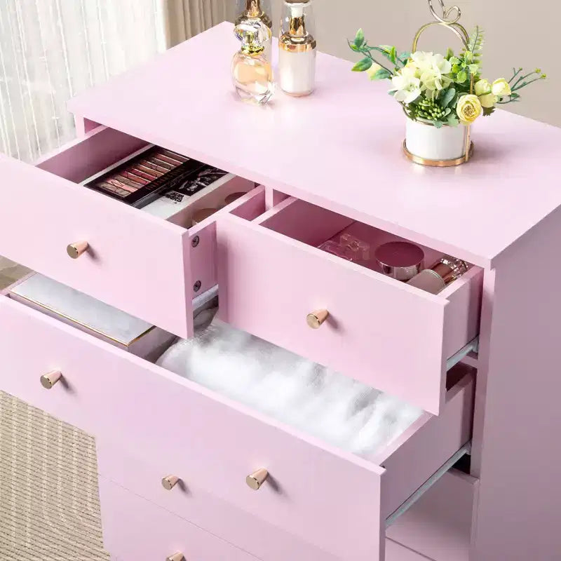 Commode Karl Home à 4 tiroirs en panneaux de particules roses, 66 cm de large