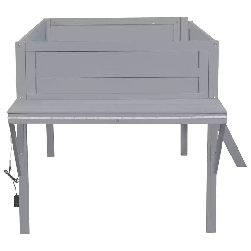 Lit mezzanine double en bois avec bureau et LED, cadre de lit en bois avec plateau en bois pour salle de jeux
