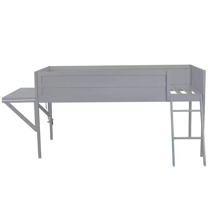 Lit mezzanine double en bois avec bureau et LED, cadre de lit en bois avec plateau en bois pour salle de jeux